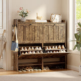 Asofer Shoe Cabinet with 4 Flip-Down Drawers & Open Storage – Freestanding Narrow Entryway for Hallway, Closet, Dorm, Retro