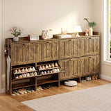 Asofer Shoe Cabinet with 4 Flip-Down Drawers & Open Storage – Freestanding Narrow Entryway for Hallway, Closet, Dorm, Retro