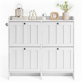 Asofer Shoe Cabinet with 4 Flip-Down Drawers & Open Storage – Freestanding Narrow Entryway for Hallway, Closet, Dorm, White