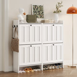 Asofer Shoe Cabinet with 4 Flip-Down Drawers & Open Storage – Freestanding Narrow Entryway for Hallway, Closet, Dorm, White