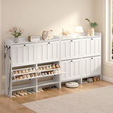 Asofer Shoe Cabinet with 4 Flip-Down Drawers & Open Storage – Freestanding Narrow Entryway for Hallway, Closet, Dorm, White