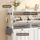 Asofer Shoe Cabinet with 4 Flip-Down Drawers & Open Storage – Freestanding Narrow Entryway for Hallway, Closet, Dorm, White