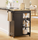 Kitchen Island Cart with Removable Tray, Lofka Kitchen Cart Microwave Cart with Drawer, Cabinet, Towel Rack, Hooks and 3 Open Storage Shelves, Black