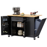 51.6" Modern Kitchen Island with Trash Can Storage Cabinet, Rolling Kitchen Island Cart on Wheels with 1 Drawer & 3 Door with Inner Adjustable Shelves, Black