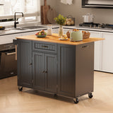 51.6" Modern Kitchen Island with Trash Can Storage Cabinet, Rolling Kitchen Island Cart on Wheels with 1 Drawer & 3 Door with Inner Adjustable Shelves, Black