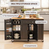 51.6" Modern Kitchen Island with Trash Can Storage Cabinet, Rolling Kitchen Island Cart on Wheels with 1 Drawer & 3 Door with Inner Adjustable Shelves, Black