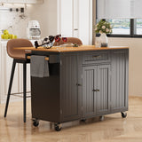 51.6" Modern Kitchen Island with Trash Can Storage Cabinet, Rolling Kitchen Island Cart on Wheels with 1 Drawer & 3 Door with Inner Adjustable Shelves, Black