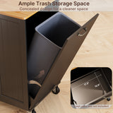 51.6" Modern Kitchen Island with Trash Can Storage Cabinet, Rolling Kitchen Island Cart on Wheels with 1 Drawer & 3 Door with Inner Adjustable Shelves, Black