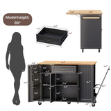 51.6" Modern Kitchen Island with Trash Can Storage Cabinet, Rolling Kitchen Island Cart on Wheels with 1 Drawer & 3 Door with Inner Adjustable Shelves, Black