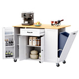 51.6" Modern Kitchen Island with Trash Can Storage Cabinet, Rolling Kitchen Island Cart on Wheels with 1 Drawer & 3 Door with Inner Adjustable Shelves, White