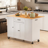 51.6" Modern Kitchen Island with Trash Can Storage Cabinet, Rolling Kitchen Island Cart on Wheels with 1 Drawer & 3 Door with Inner Adjustable Shelves, White