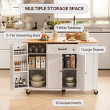 51.6" Modern Kitchen Island with Trash Can Storage Cabinet, Rolling Kitchen Island Cart on Wheels with 1 Drawer & 3 Door with Inner Adjustable Shelves, White