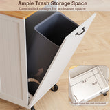 51.6" Modern Kitchen Island with Trash Can Storage Cabinet, Rolling Kitchen Island Cart on Wheels with 1 Drawer & 3 Door with Inner Adjustable Shelves, White