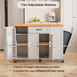 51.6" Modern Kitchen Island with Trash Can Storage Cabinet, Rolling Kitchen Island Cart on Wheels with 1 Drawer & 3 Door with Inner Adjustable Shelves, White