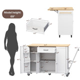 51.6" Modern Kitchen Island with Trash Can Storage Cabinet, Rolling Kitchen Island Cart on Wheels with 1 Drawer & 3 Door with Inner Adjustable Shelves, White