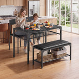 Asofer Dining Table Set for 4, Kitchen Table and Chairs Set, Kitchen Table with Upholstered Bench and 2 Chairs for Small Space, Black