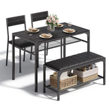 Asofer Dining Table Set for 4, Kitchen Table and Chairs Set, Kitchen Table with Upholstered Bench and 2 Chairs for Small Space, Black