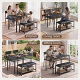 Asofer Dining Table Set for 4, Kitchen Table and Chairs Set, Kitchen Table with Upholstered Bench and 2 Chairs for Small Space, Black