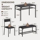 Asofer Dining Table Set for 4, Kitchen Table and Chairs Set, Kitchen Table with Upholstered Bench and 2 Chairs for Small Space, Black