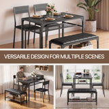 Asofer Dining Table Set for 4, Kitchen Table and Chairs Set, Kitchen Table with Upholstered Bench and 2 Chairs for Small Space, Black