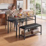 Asofer Dining Table Set for 4, Kitchen Table and Chairs Set, Kitchen Table with Upholstered Bench and 2 Chairs for Small Space, Gray