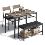 Asofer Dining Table Set for 4, Kitchen Table and Chairs Set, Kitchen Table with Upholstered Bench and 2 Chairs for Small Space, Gray