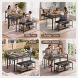 Asofer Dining Table Set for 4, Kitchen Table and Chairs Set, Kitchen Table with Upholstered Bench and 2 Chairs for Small Space, Gray