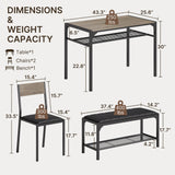 Asofer Dining Table Set for 4, Kitchen Table and Chairs Set, Kitchen Table with Upholstered Bench and 2 Chairs for Small Space, Gray