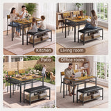 Asofer Dining Table Set for 4, Kitchen Table and Chairs Set, Kitchen Table with Upholstered Bench and 2 Chairs for Small Space, Retro