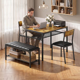 Asofer Dining Table Set for 4, Kitchen Table and Chairs Set, Kitchen Table with Upholstered Bench and 2 Chairs for Small Space, Retro