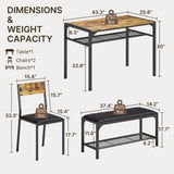 Asofer Dining Table Set for 4, Kitchen Table and Chairs Set, Kitchen Table with Upholstered Bench and 2 Chairs for Small Space, Retro