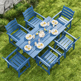 Patio Dining Set, Asofer Outdoor Dining Set for 6 with Umbrella Hole, Waterproof HIPS Material for Garden, Backyard, Lawn, Blue