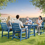 Patio Dining Set, Asofer Outdoor Dining Set for 6 with Umbrella Hole, Waterproof HIPS Material for Garden, Backyard, Lawn, Blue