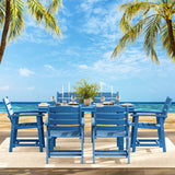 Patio Dining Set, Asofer Outdoor Dining Set for 6 with Umbrella Hole, Waterproof HIPS Material for Garden, Backyard, Lawn, Blue