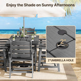 Patio Dining Set, Asofer Outdoor Dining Set for 6 with Umbrella Hole, Waterproof HIPS Material for Garden, Backyard, Lawn, Gray