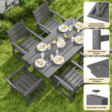 Patio Dining Set, Asofer Outdoor Dining Set for 6 with Umbrella Hole, Waterproof HIPS Material for Garden, Backyard, Lawn, Gray