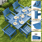 Patio Dining Set, Asofer Outdoor Dining Set for 6 with Umbrella Hole, Waterproof HIPS Material for Garden, Backyard, Lawn, Blue