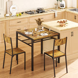Dining Table Set for 2,Lofka 3 Piece Small Kitchen set,Breakfast Table with Storage & 2 Chairs for Small Spaces,Dorms,Coffee Bar Corner,Retro Brown