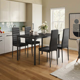 Asofer Dining Table Set for 4 with 1 Table & 4 Leather Cushion for Kitchen, Small Spaces, Black