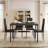 Asofer Dining Table Set for 4 with 1 Table & 4 Leather Cushion for Kitchen, Small Spaces, Black
