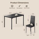 Asofer Dining Table Set for 4 with 1 Table & 4 Leather Cushion for Kitchen, Small Spaces, Black