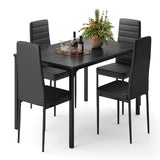 Asofer Dining Table Set for 4 with 1 Table & 4 Leather Cushion for Kitchen, Small Spaces, Black