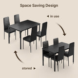 Asofer Dining Table Set for 4 with 1 Table & 4 Leather Cushion for Kitchen, Small Spaces, Black