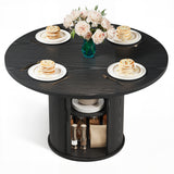 Asofer Round Dining Table for 4, Circle Dining Table with 2-Layer Storage and Smooth Sliding Wood Doors, Iron Strip Frame Base for Kitchen Living Room, Black