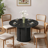 Asofer Round Dining Table for 4, Circle Dining Table with 2-Layer Storage and Smooth Sliding Wood Doors, Iron Strip Frame Base for Kitchen Living Room, Black