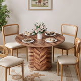 Asofer Round Dining Table for 4, Circle Dining Table with 2-Layer Storage and Smooth Sliding Wood Doors, Iron Strip Frame Base for Kitchen Living Room, Brown