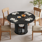 Asofer Round Dining Table for 4, Circle Dining Table with 2-Layer Storage and Smooth Sliding Wood Doors, Iron Strip Frame Base for Kitchen Living Room, Black