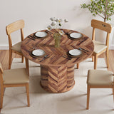Asofer Round Dining Table for 4, Circle Dining Table with 2-Layer Storage and Smooth Sliding Wood Doors, Iron Strip Frame Base for Kitchen Living Room, Brown