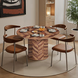 Asofer Round Dining Table for 4, Circle Dining Table with 2-Layer Storage and Smooth Sliding Wood Doors, Iron Strip Frame Base for Kitchen Living Room, Brown