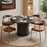 Asofer Round Dining Table for 4, Circle Dining Table with 2-Layer Storage and Smooth Sliding Wood Doors, Iron Strip Frame Base for Kitchen Living Room, Black